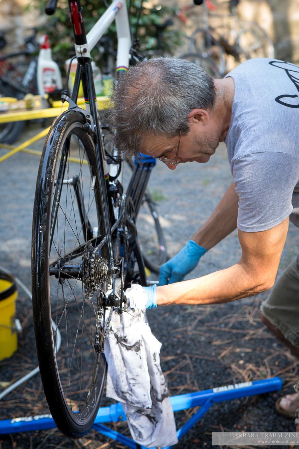 Bike maintenance at the end of a day's ride